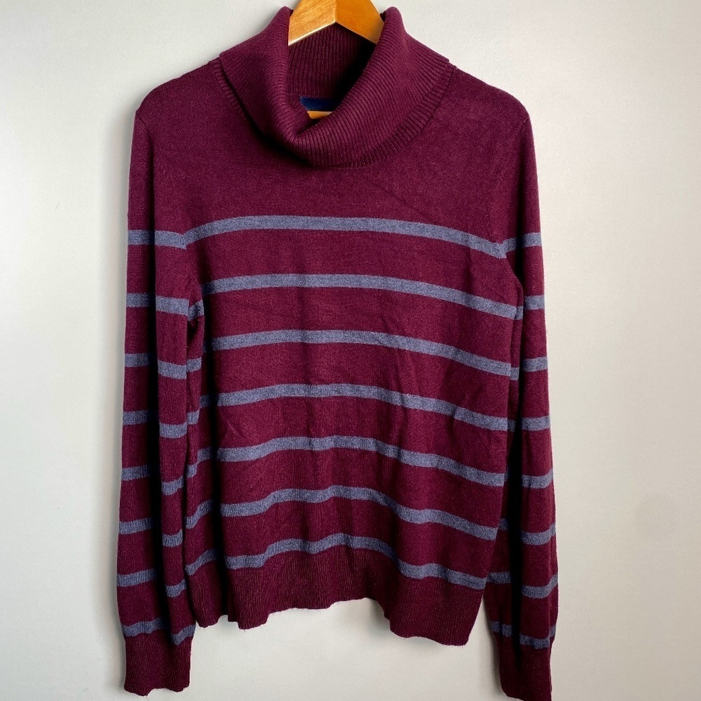 Calvin Klein Jeans Women's Burgundy Striped Turtleneck Sweater Size X-Large